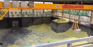 LiDAR crane automation sulfur, Volume Solution , Position System, 10t unmanned crane, sulfur warehouse, 3D point cloud scanning, non-contact material handling, industrial safety automation, bulk material storage optimization, laser radar volume measurement, chemical warehousing solutions, LiDAR sensor , LiDAR scanner , industry 4.0