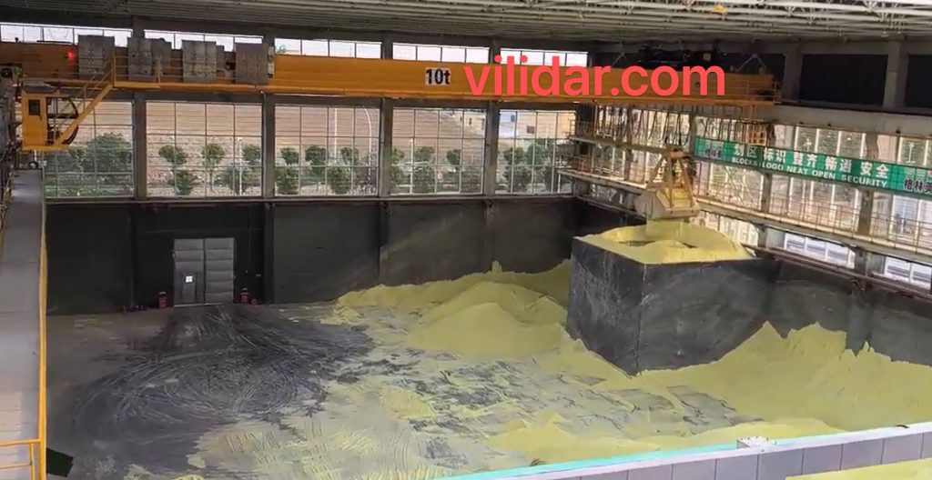 LiDAR crane automation sulfur, Volume Solution , Position System, 10t unmanned crane, sulfur warehouse, 3D point cloud scanning, non-contact material handling, industrial safety automation, bulk material storage optimization, laser radar volume measurement, chemical warehousing solutions, LiDAR sensor , LiDAR scanner , industry 4.0
